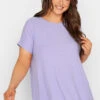 YOURS 2 PACK Curve White & Lilac Ribbed Swing T-Shirts