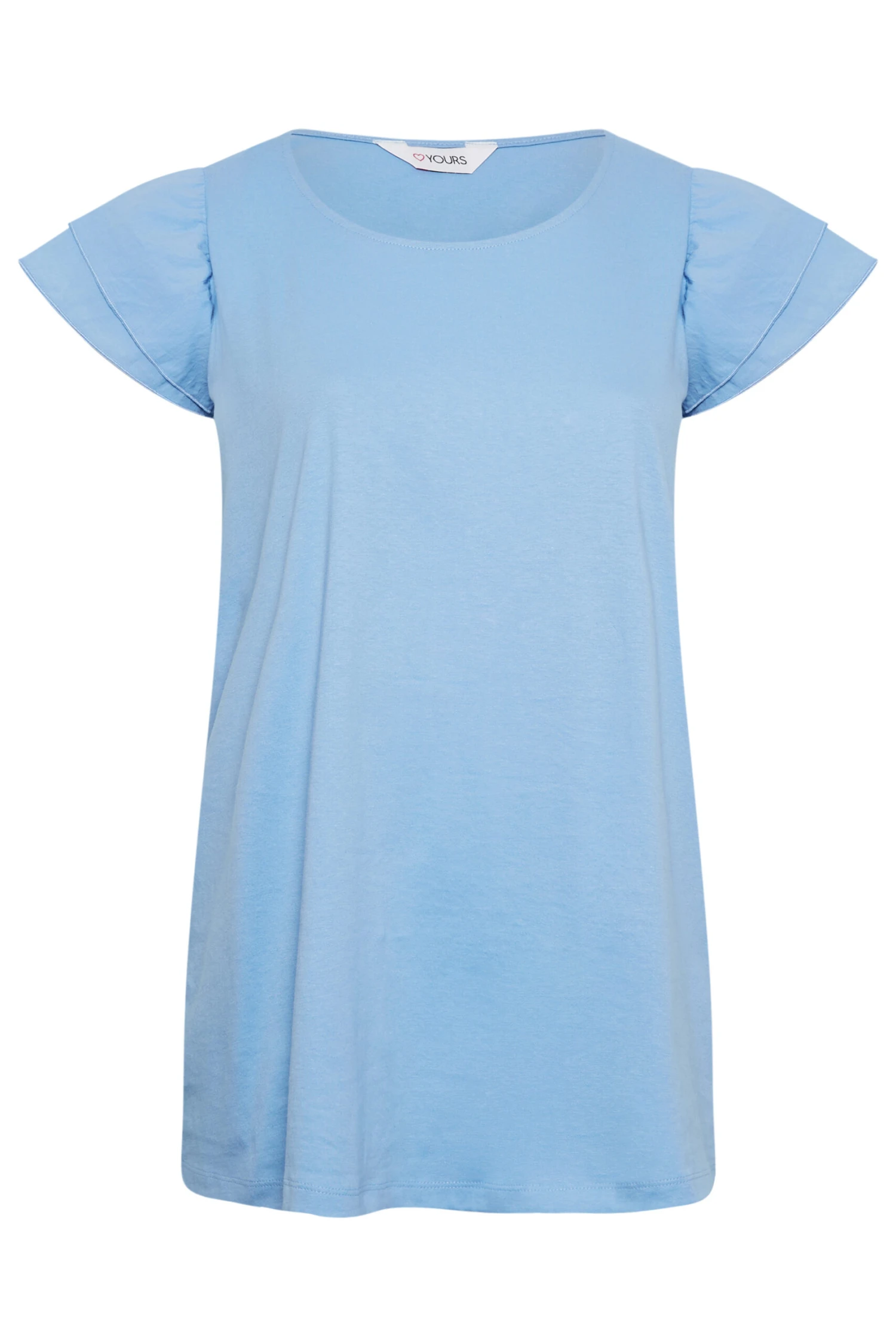 YOURS Curve Blue Frill Sleeve T-Shirt - Image 5