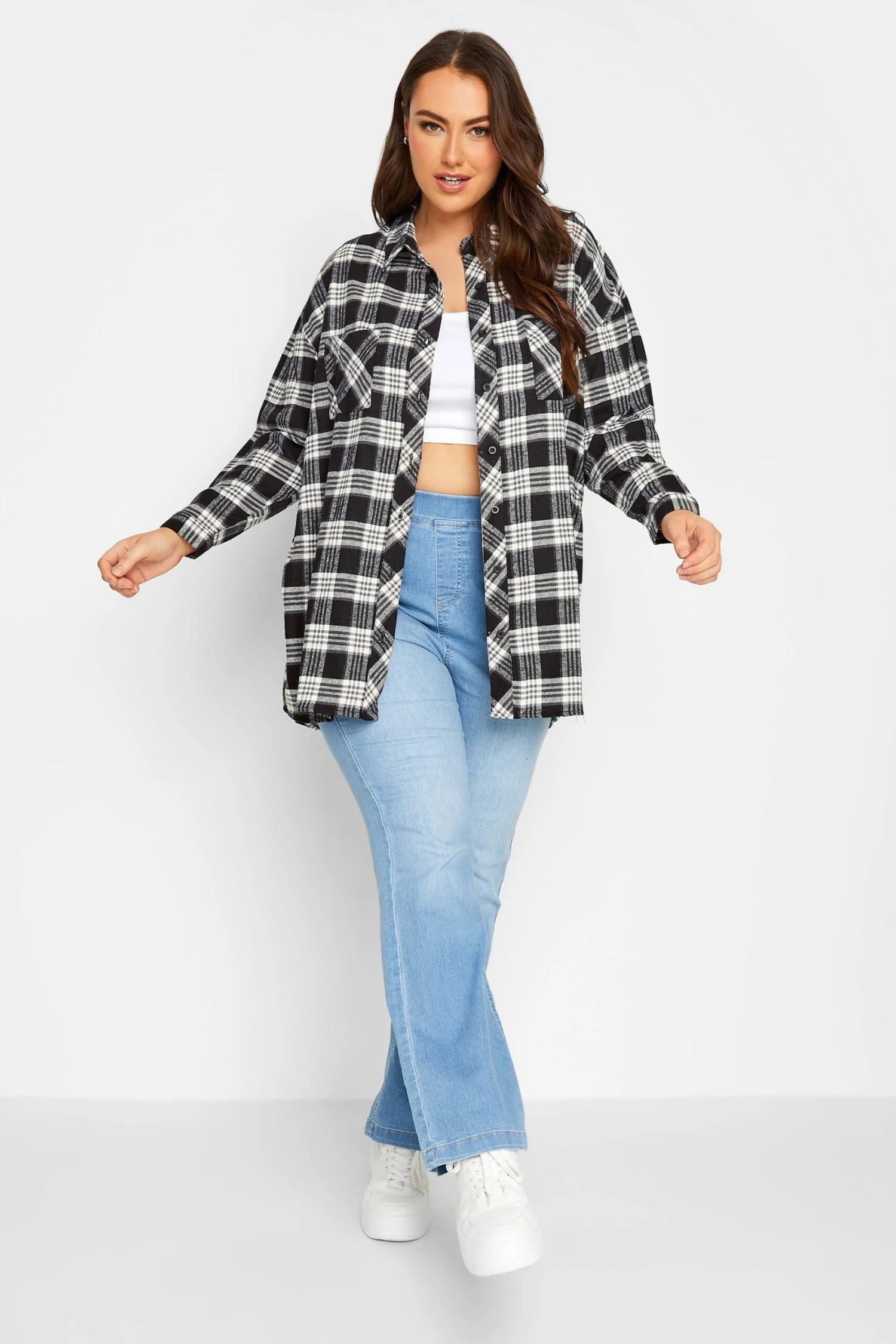 YOURS Curve Black Check Brushed Oversized Boyfriend Shirt