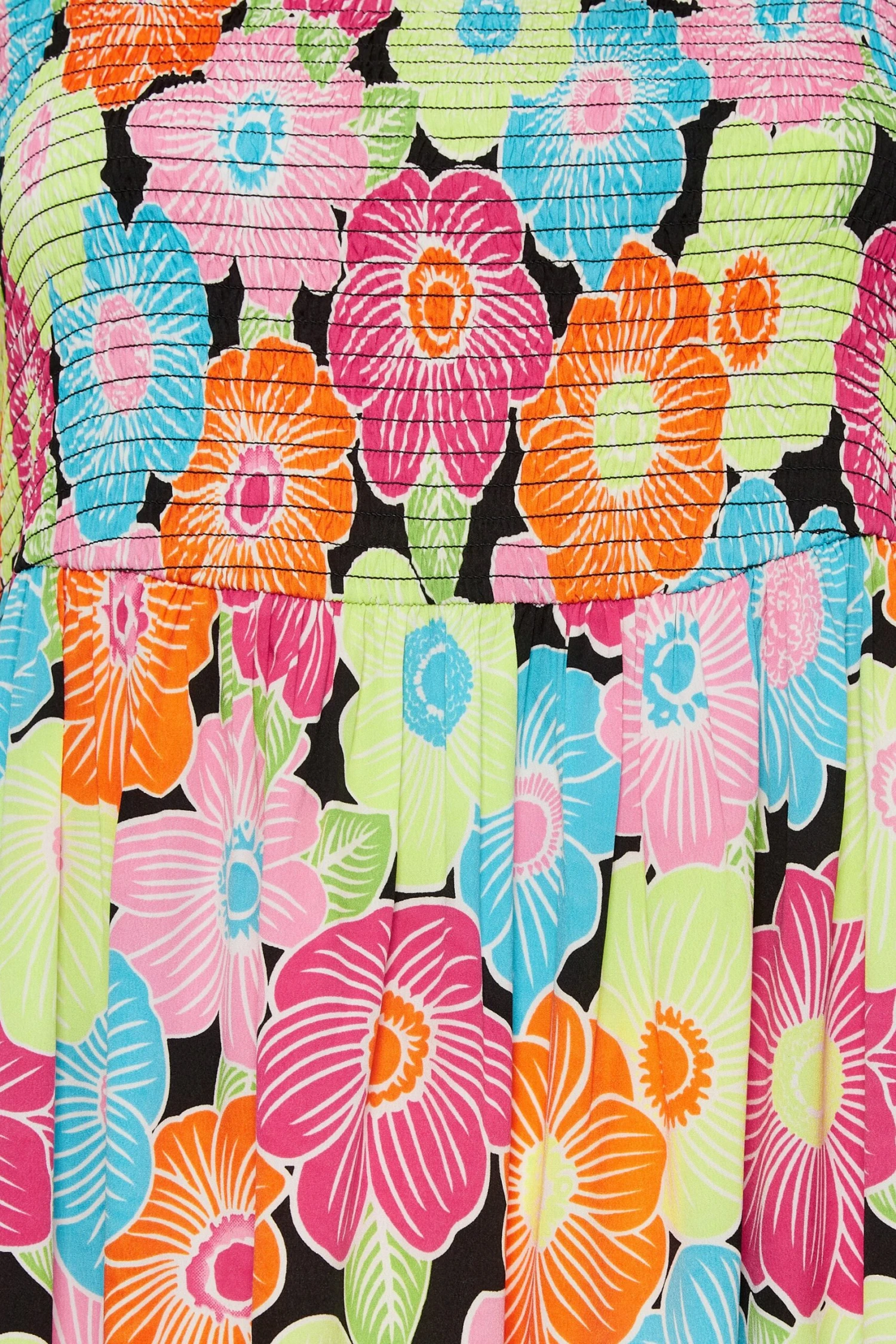 YOURS Curve Pink & Blue Floral Print Shirred Midi Dress - Image 4