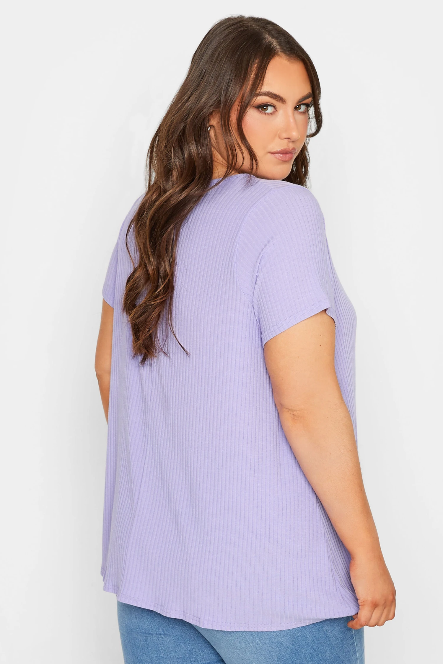 YOURS 2 PACK Curve White & Lilac Ribbed Swing T-Shirts - Image 3