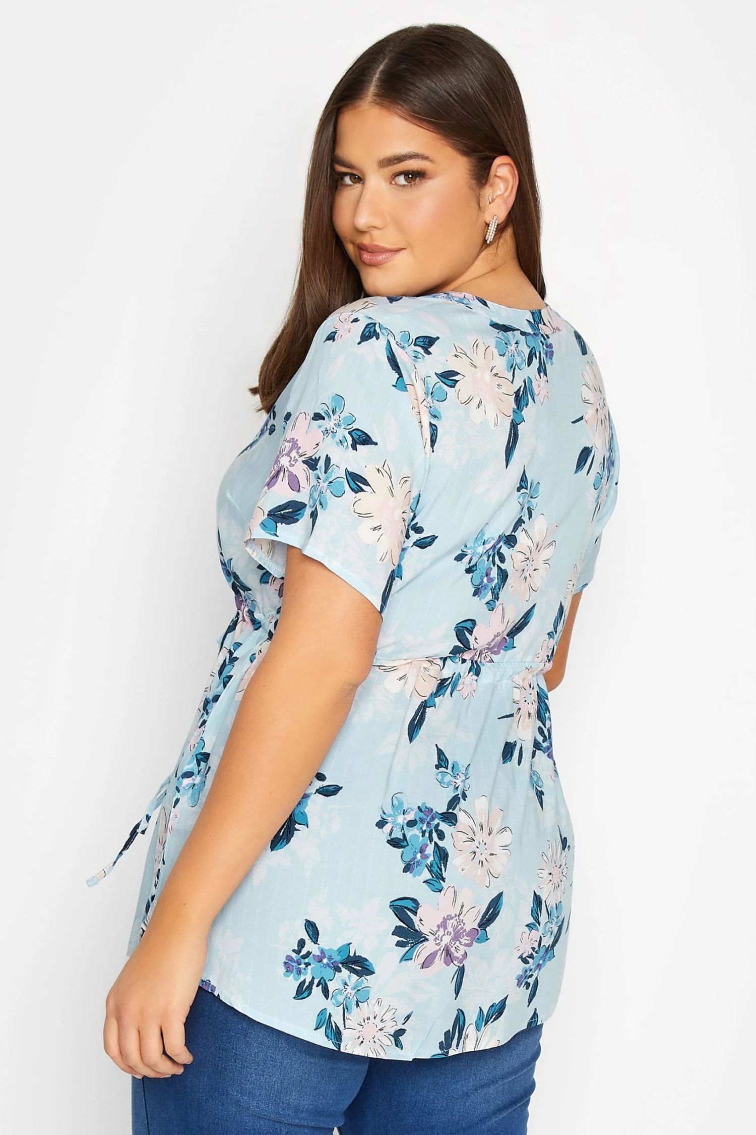 YOURS Curve Blue Floral Short Sleeve Shirt - Image 2