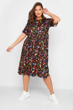 LIMITED COLLECTION Curve Black Scribble Print Smock Dress