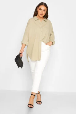 YOURS Curve Beige Brown Linen Blend Shirt