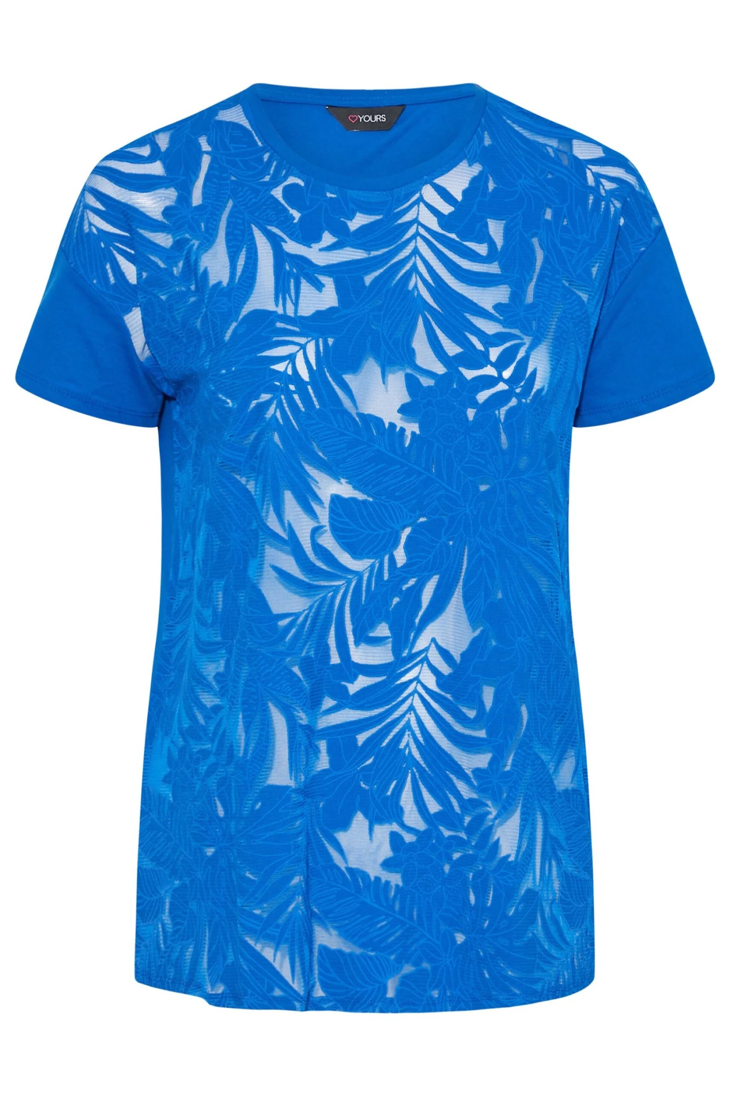 YOURS Curve Blue Tropical Print Mesh T-Shirt - Image 5