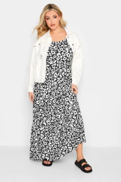 YOURS Curve Black Leopard Print Tiered Maxi Sundress
