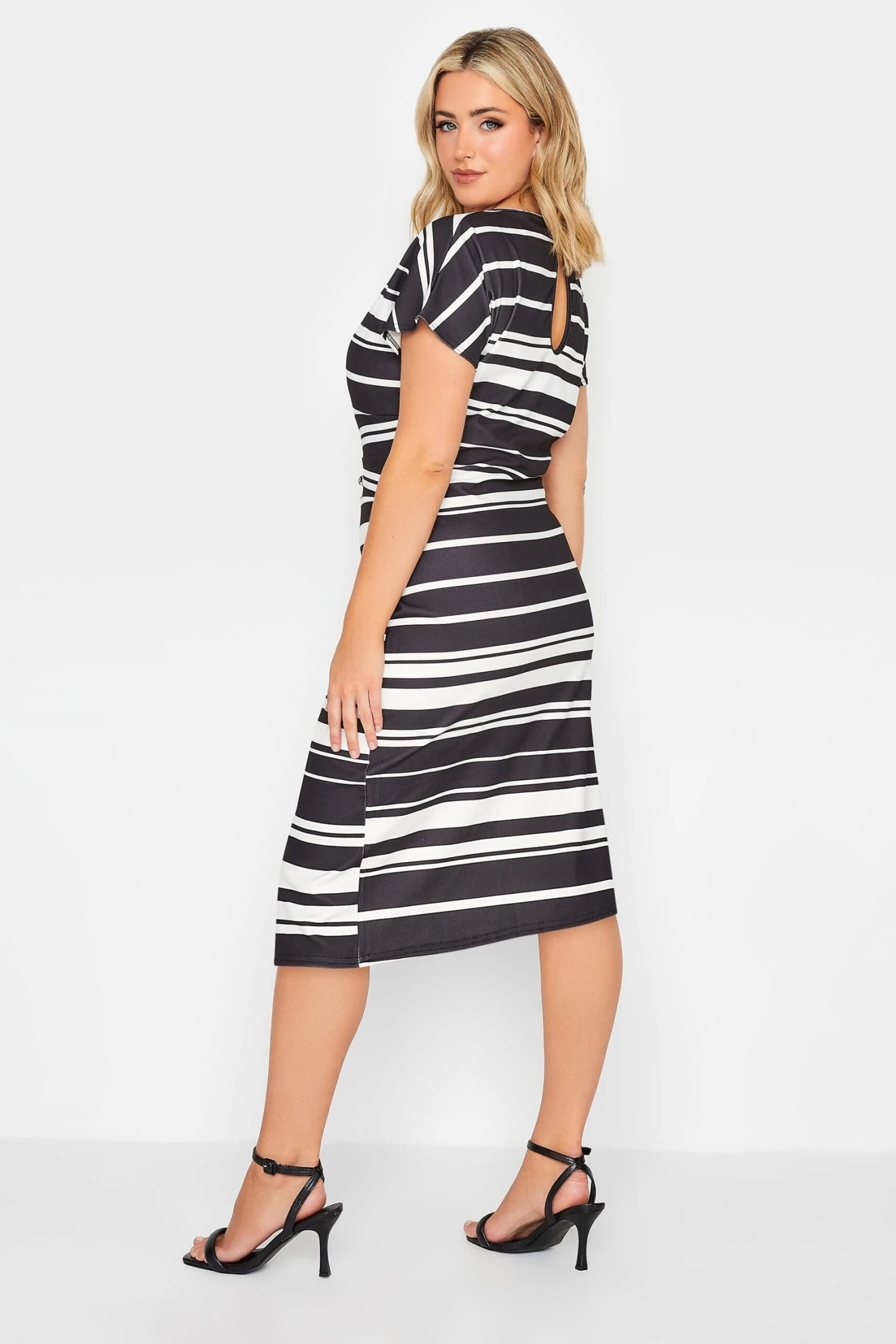 YOURS PETITE Curve Black & White Stripe Knot Midi Dress - Image 2