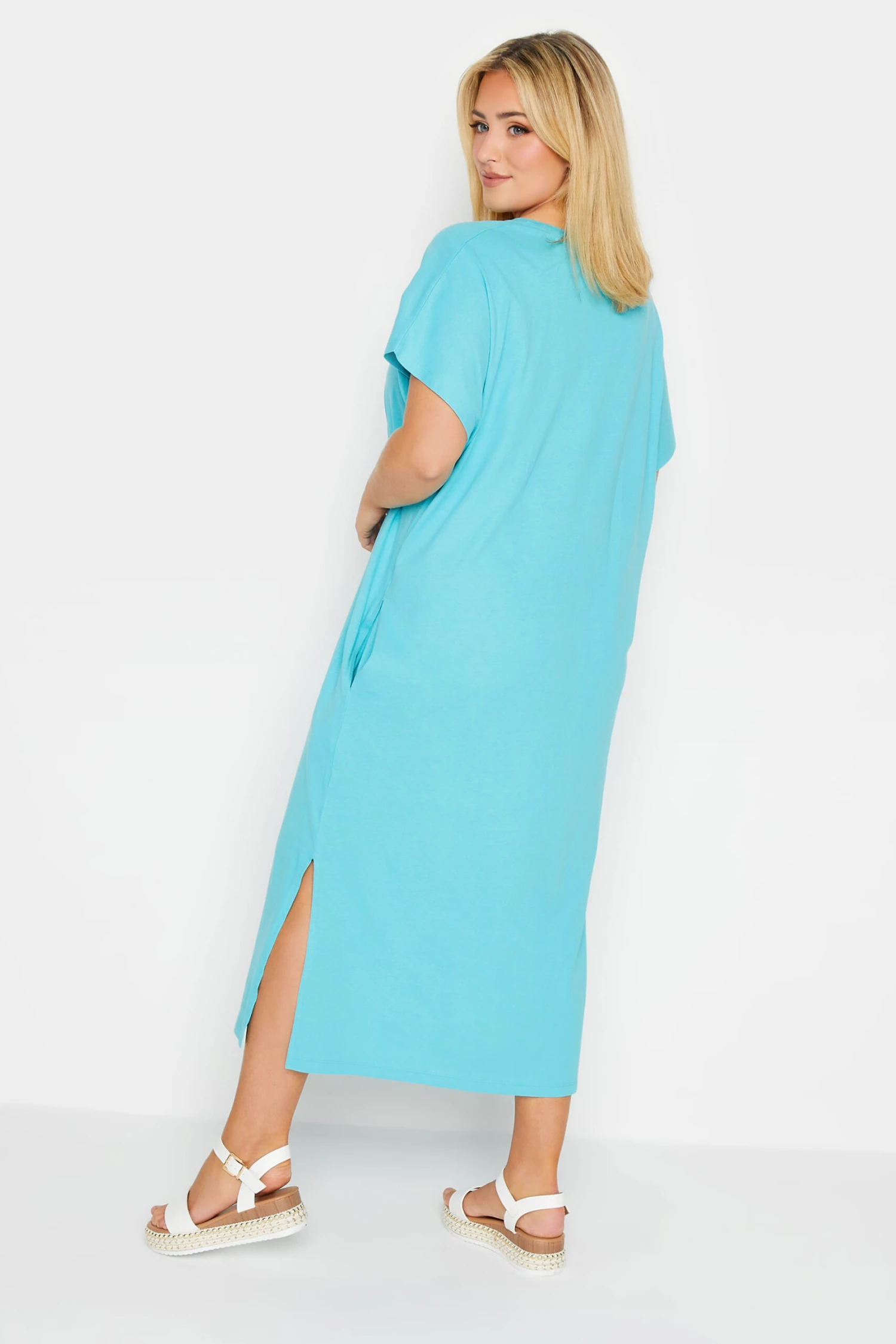 YOURS Curve Blue Side Split Midaxi T-Shirt Dress - Image 2