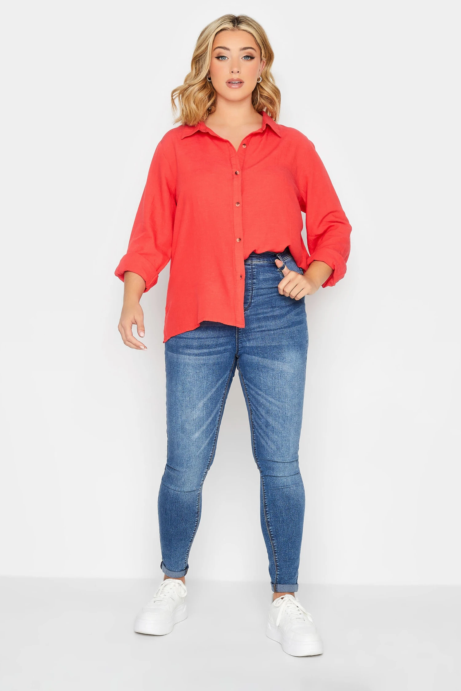 YOURS PETITE Curve Coral Orange Linen Blend Shirt