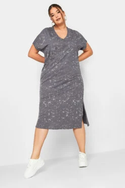 LIMITED COLLECTION Curve Grey Acid Wash Side Split T-Shirt Dress