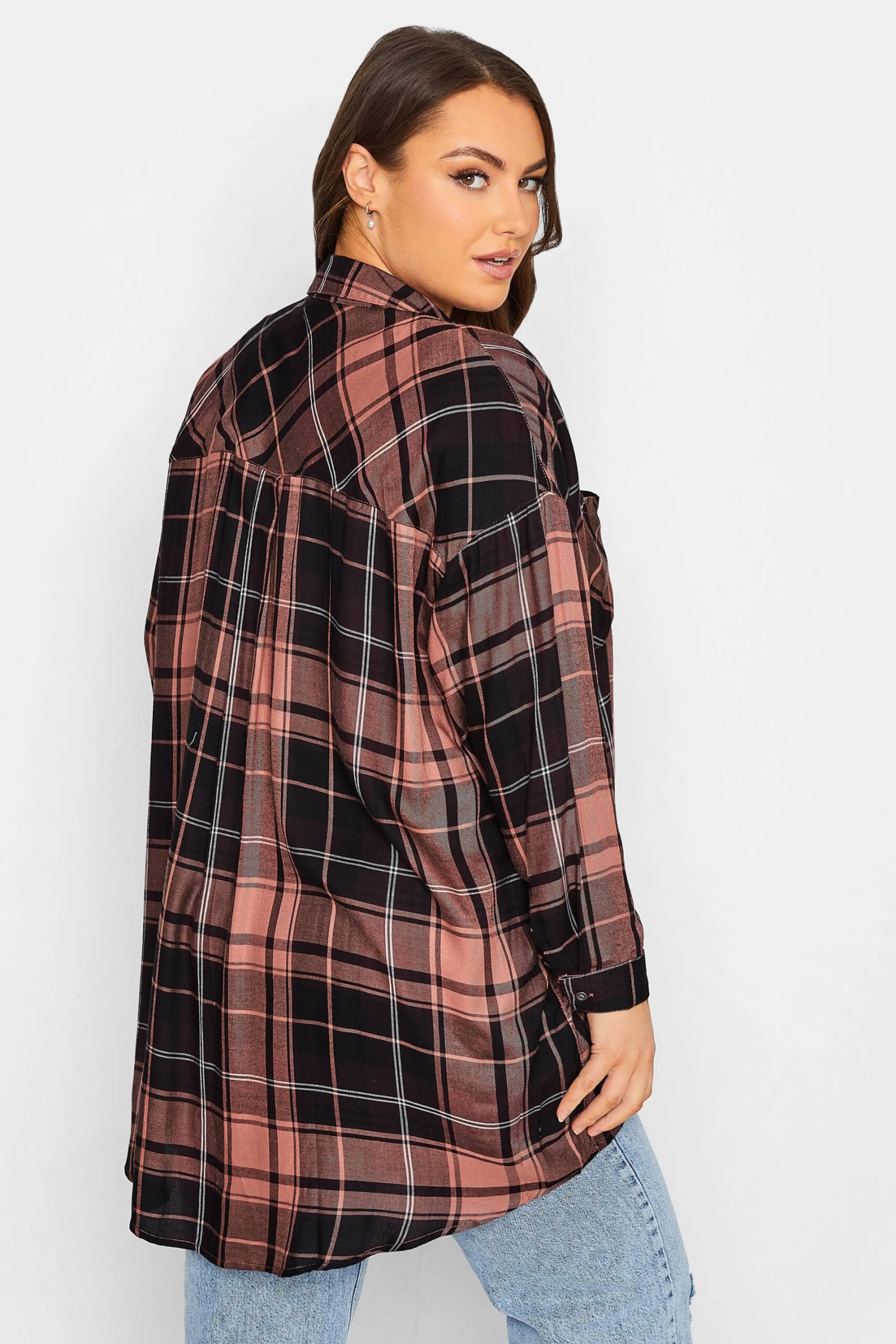 YOURS Curve Pink Check Button Through Shirt - Image 2