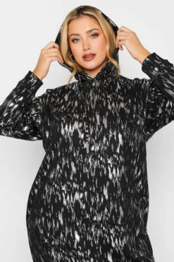 YOURS LUXURY Curve Black Foil Printed Hoodie Dress