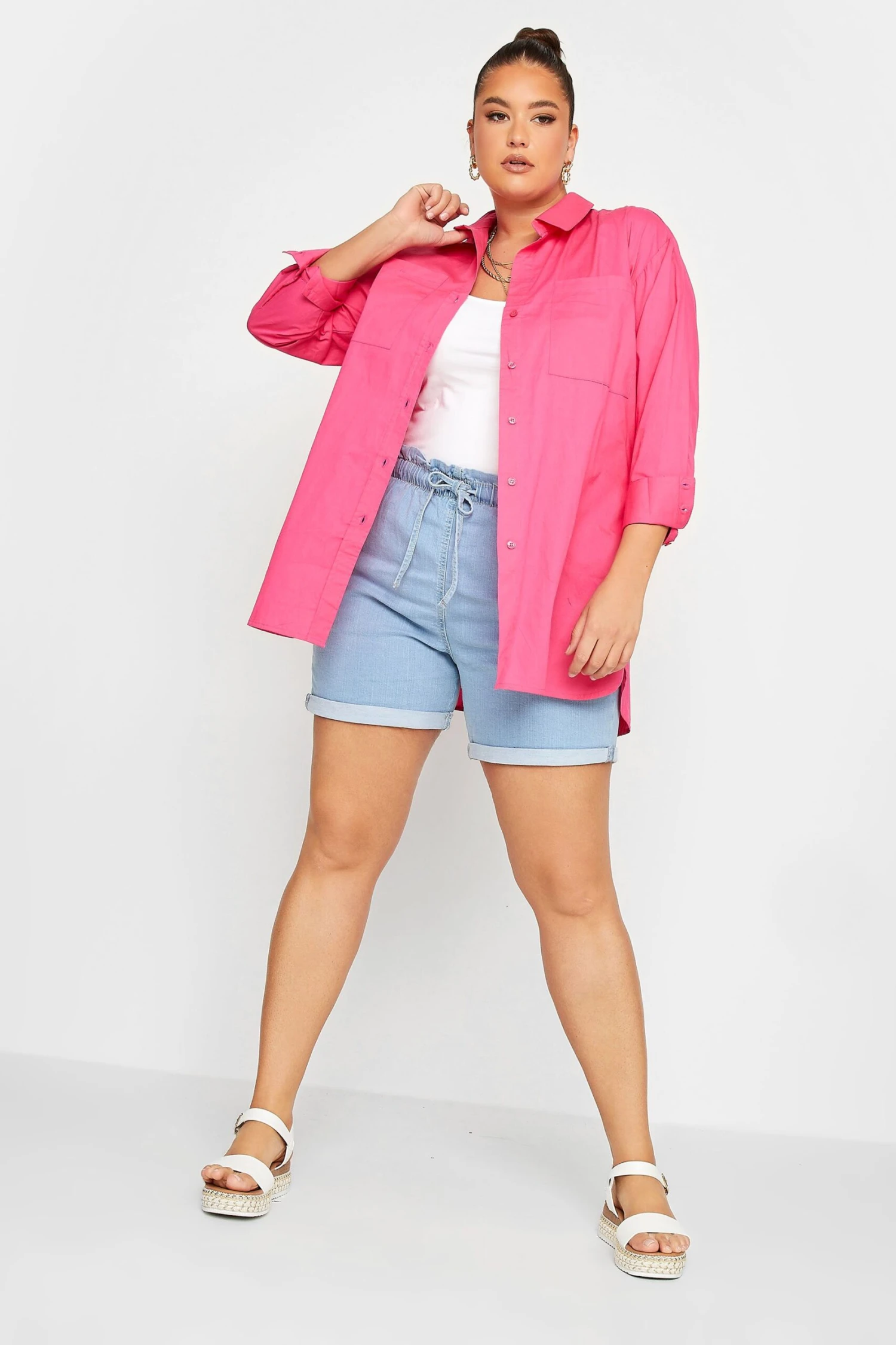 LIMITED COLLECTION Curve Hot Pink Oversized Boyfriend Shirt