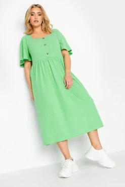 LIMITED COLLECTION Curve Green Ribbed Square Neck Midi Dress