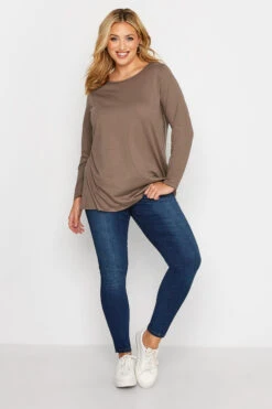 YOURS Curve Mocha Brown Long Sleeve T-Shirt