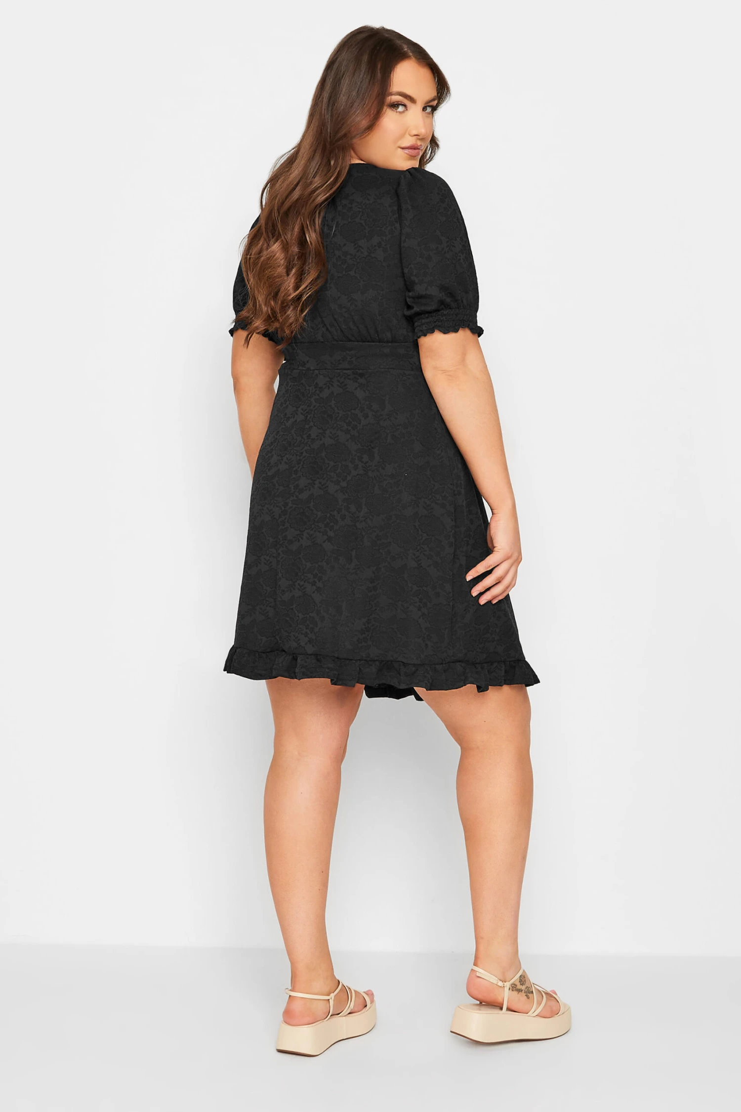 YOURS Curve Black Floral V-Neck Midi Dress - Image 2