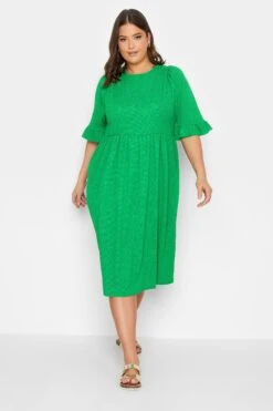 YOURS Curve Green Textured Smock Midi Dress