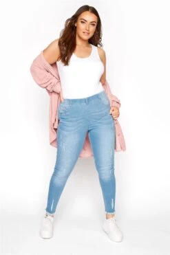 YOURS FOR GOOD Curve Light Blue Cat Scratch Stretch JENNY Jeggings