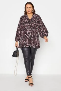 YOURS Curve Black Dalmatian Print Wrap Top
