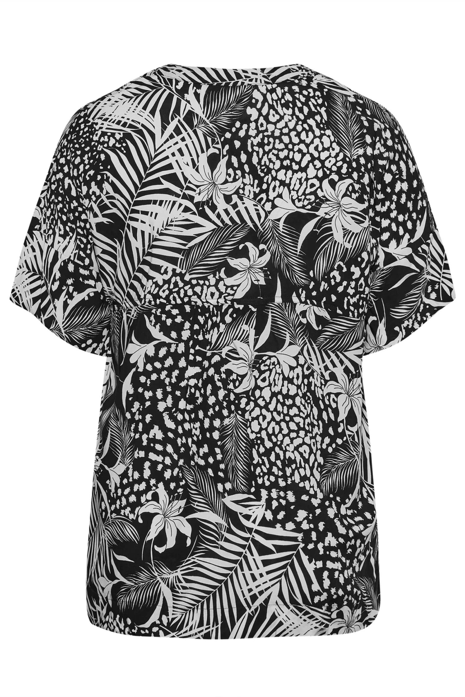 YOURS Curve Black Palm Print V-Neck Shirt - Image 5