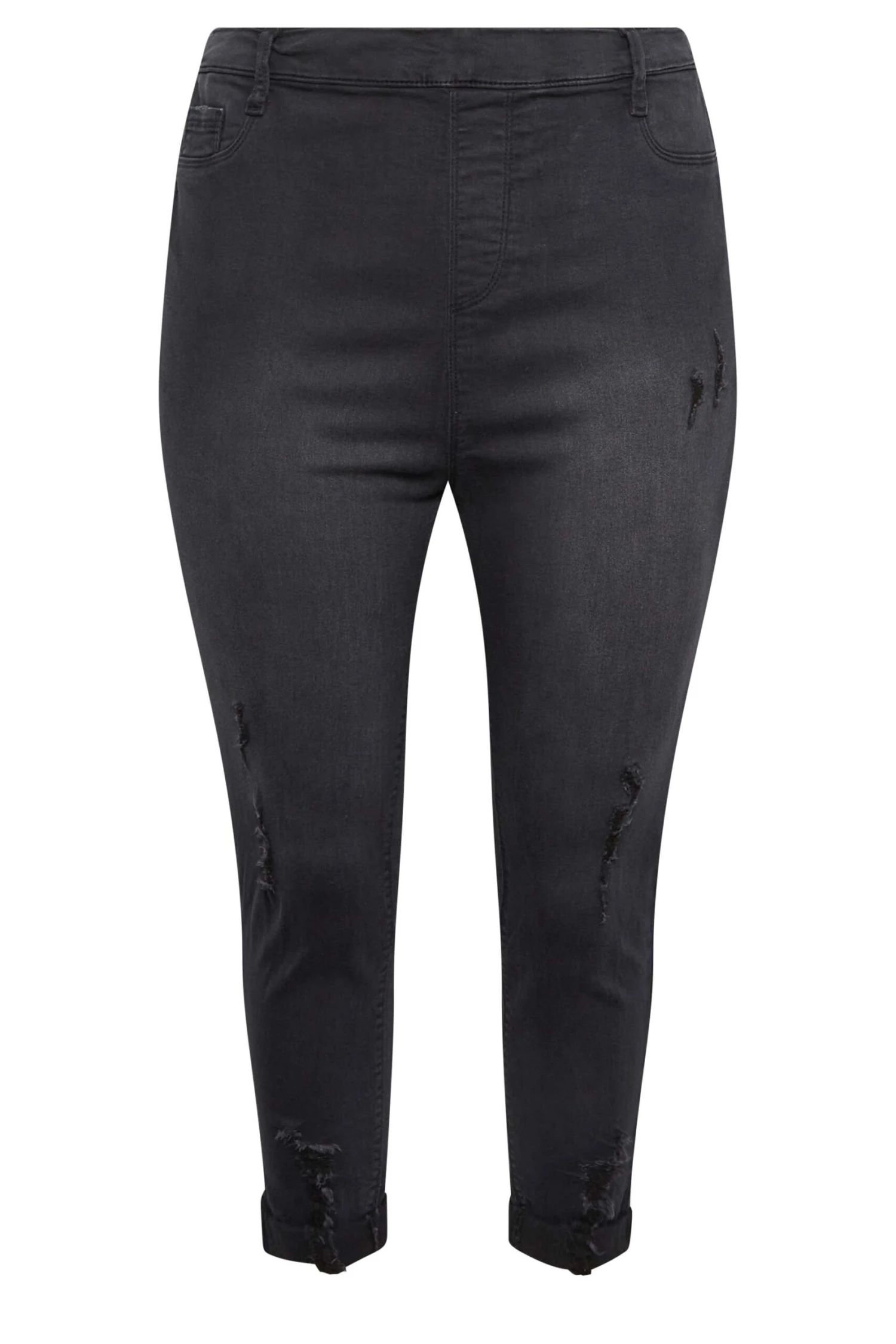 YOURS Curve Washed Black Cropped Stretch Ripped GRACE Jeggings - Image 3
