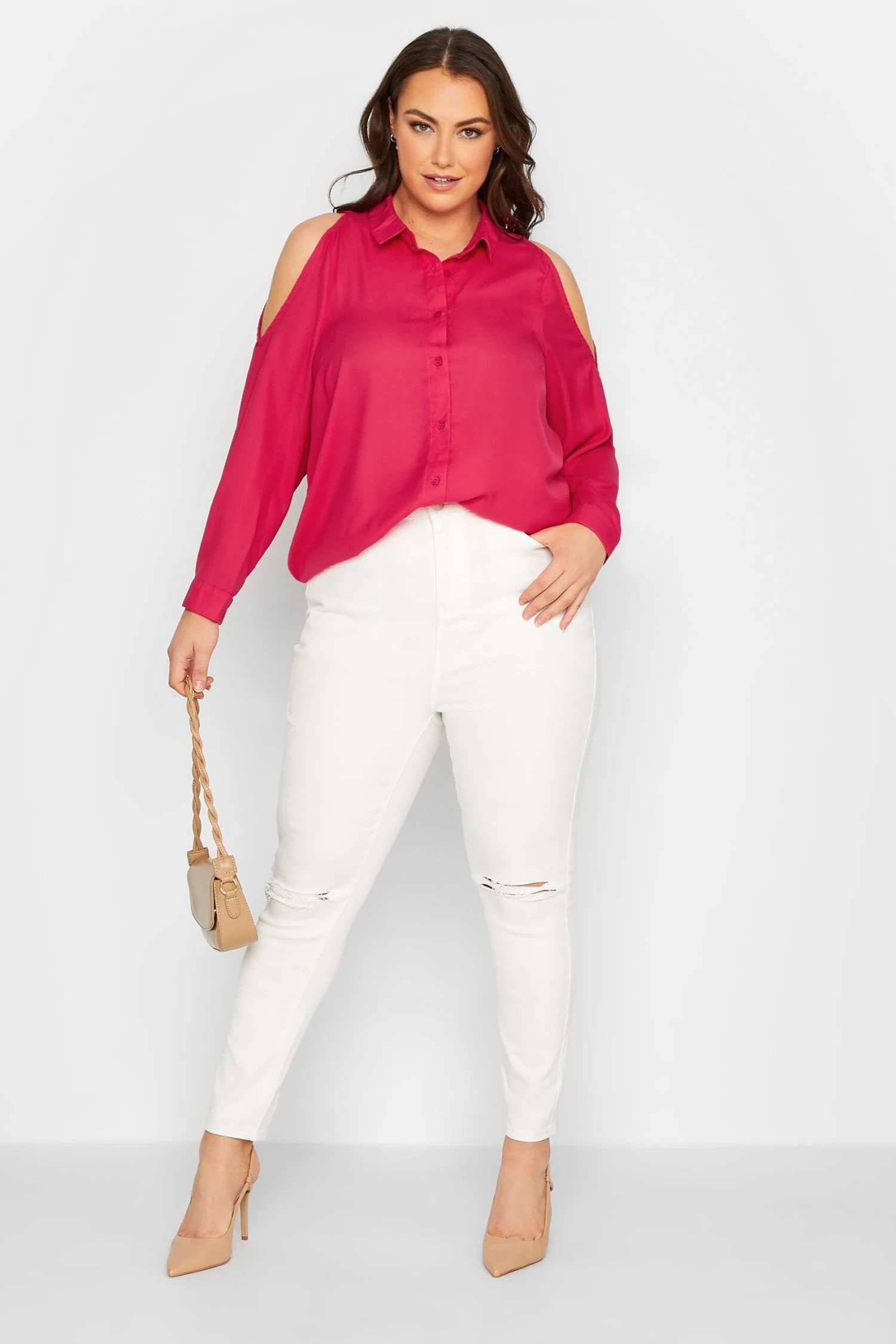 YOURS Curve Hot Pink Cold Shoulder Shirt