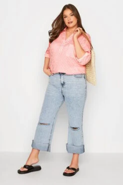 YOURS Curve Pink Stripe Placket Shirt