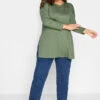 YOURS Curve Khaki Green Side Split Oversized T-Shirt