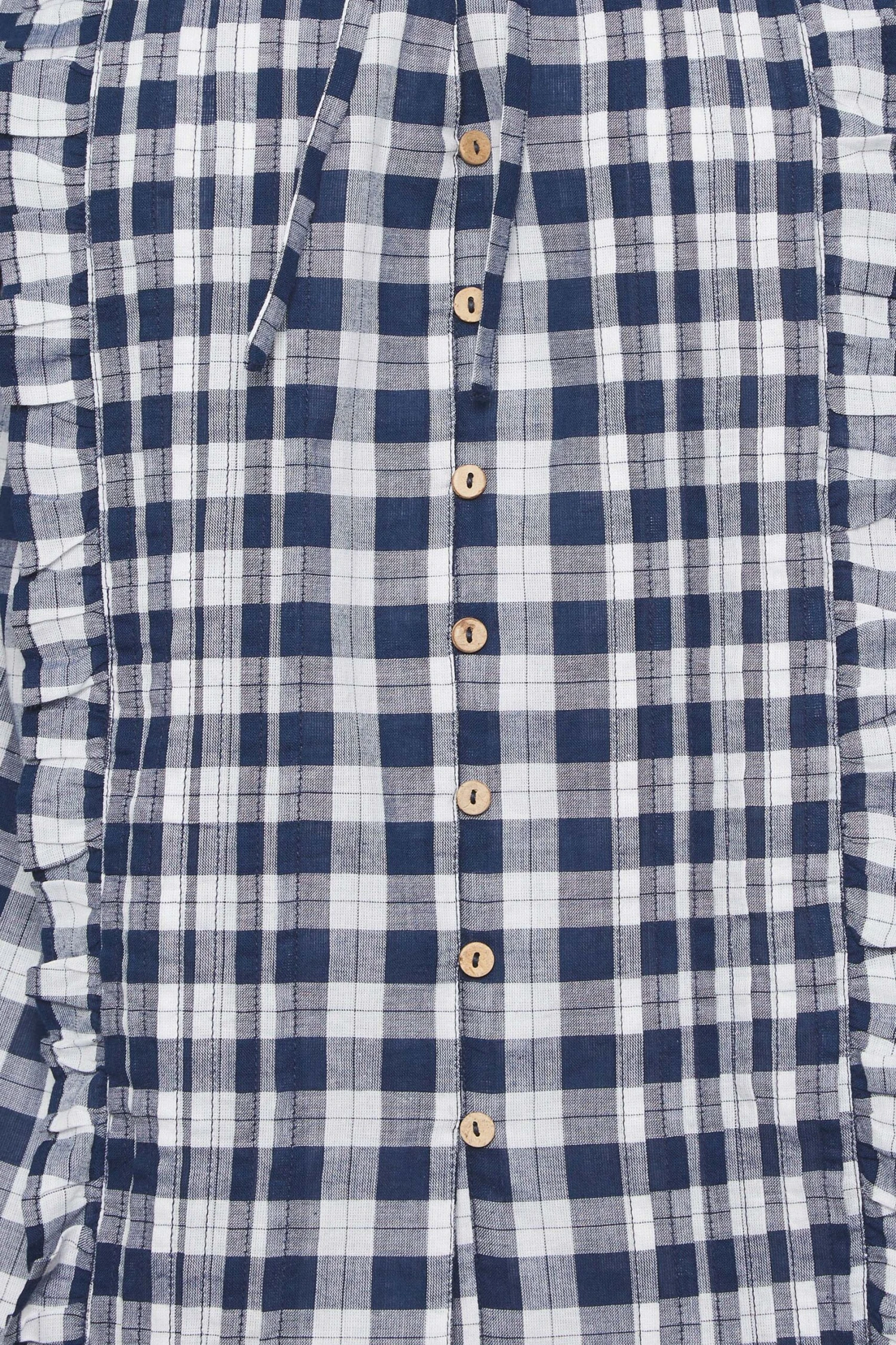 YOURS PETITE Curve Navy Blue Check Frill Shirt - Image 2