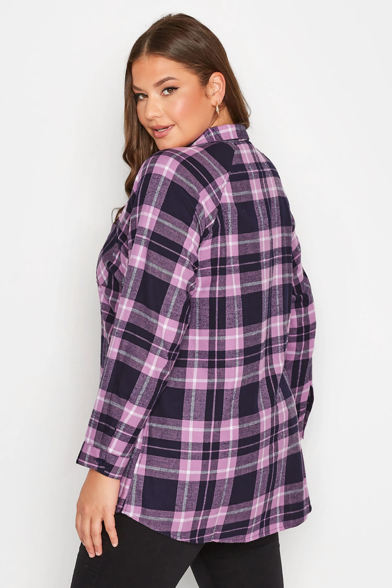 YOURS Curve Pink & Purple Long Sleeve Check Shirt - Image 2