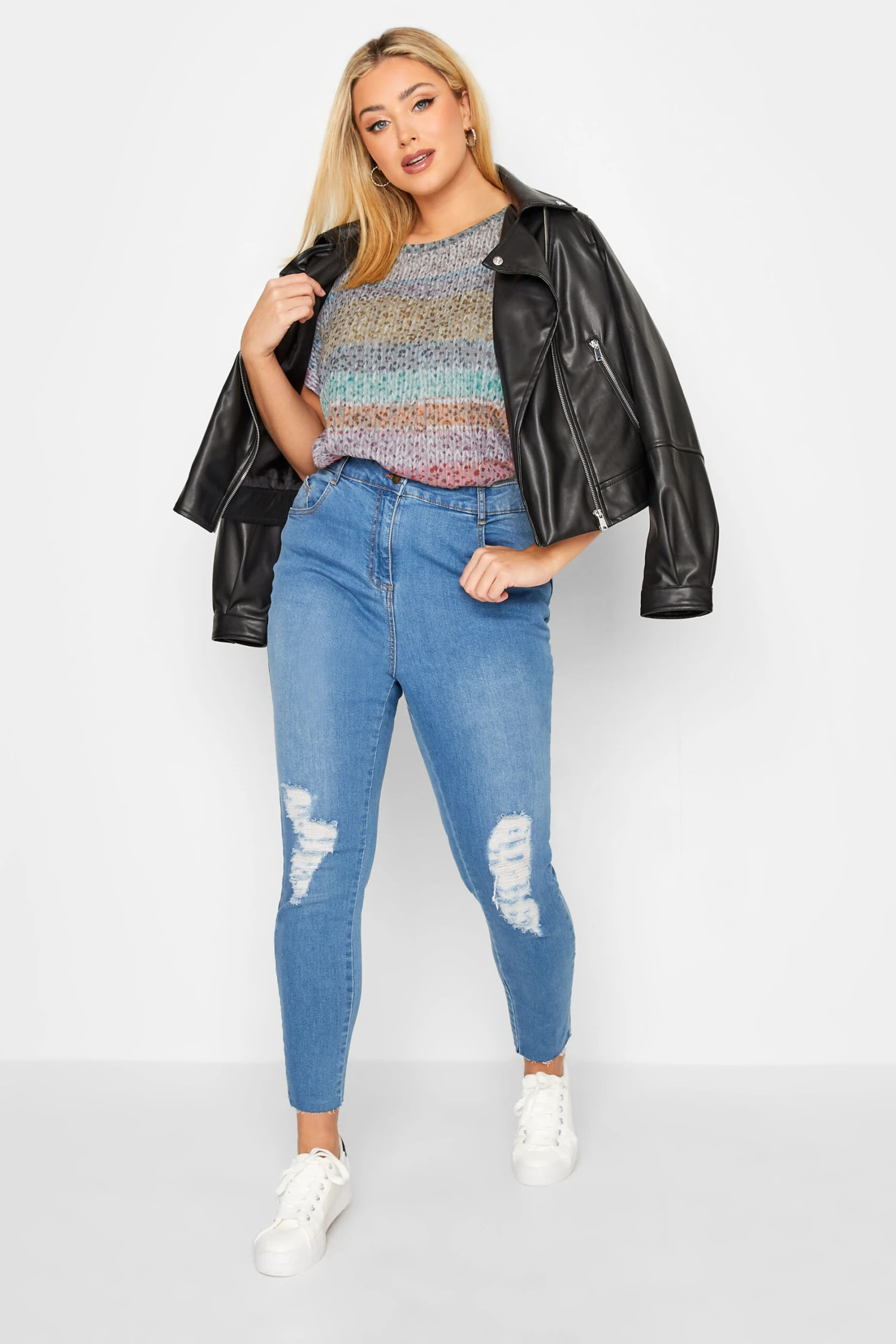 YOURS Curve Grey Stripe Animal Print T-Shirt