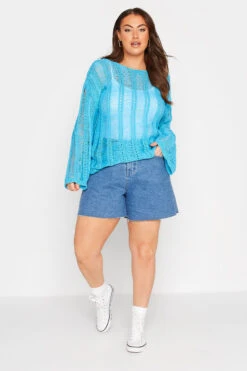 YOURS Curve Bright Blue Crochet Top