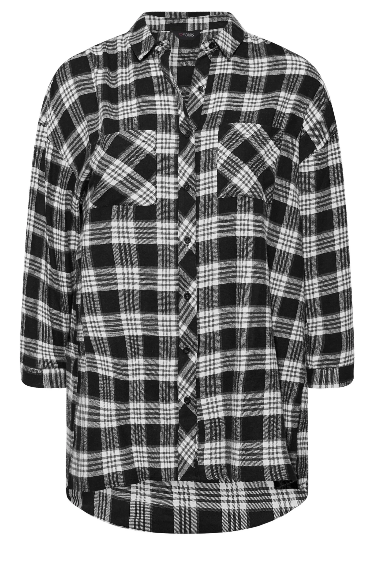 YOURS Curve Black Check Brushed Oversized Boyfriend Shirt - Image 5