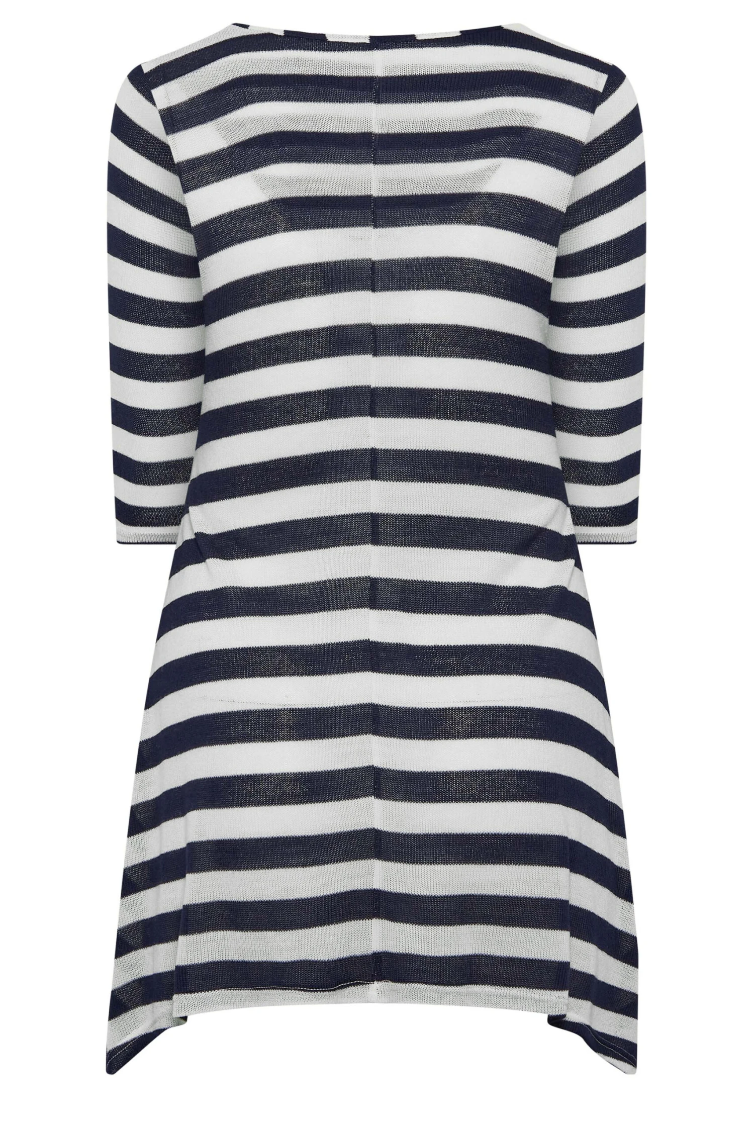 YOURS Curve Navy Blue & White Stripe Knit Hanky Hem Top - Image 6