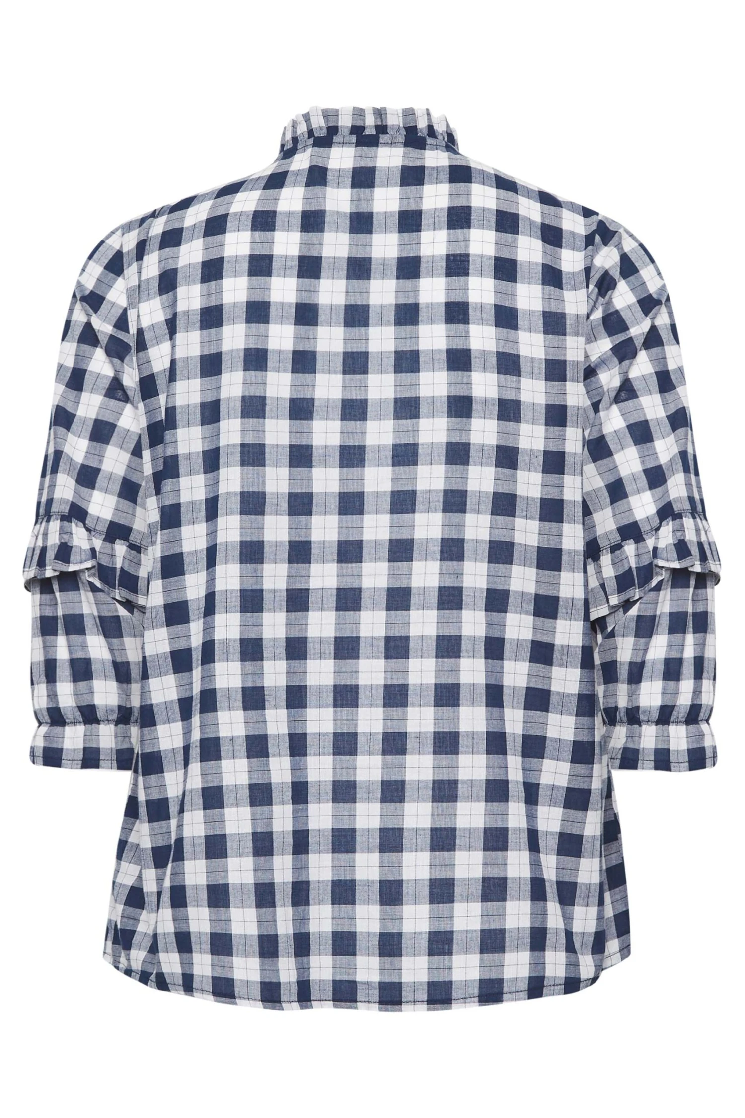 YOURS PETITE Curve Navy Blue Check Frill Shirt