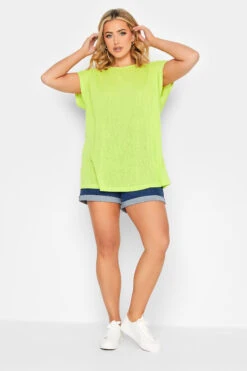 YOURS Curve Lime Green Linen Look T-Shirt