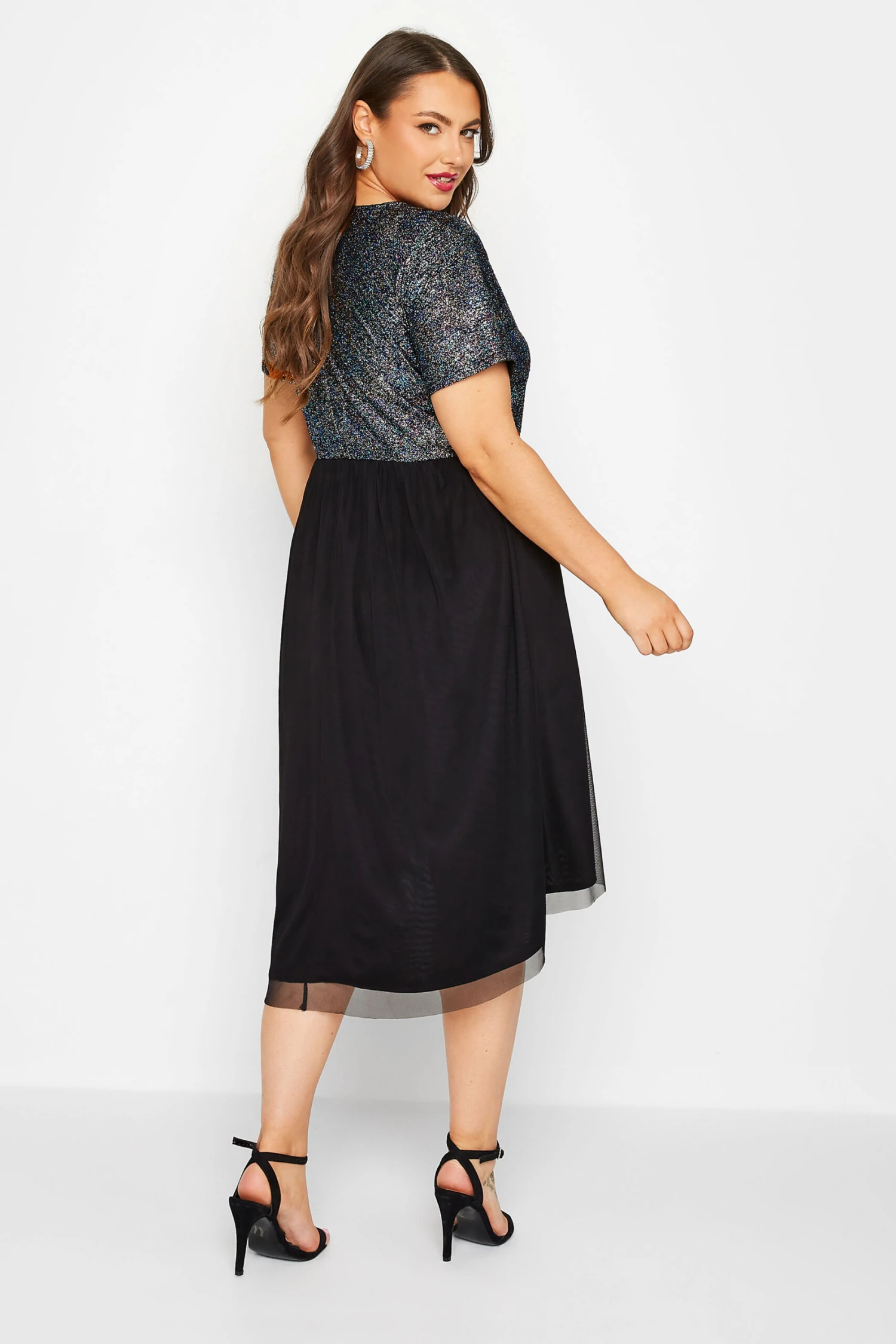 LIMITED COLLECTION Curve Black Glitter Mesh Dress - Image 2