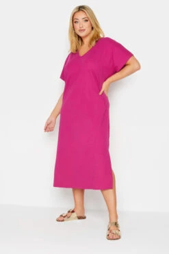 YOURS Curve Pink Side Split Midaxi T-Shirt Dress