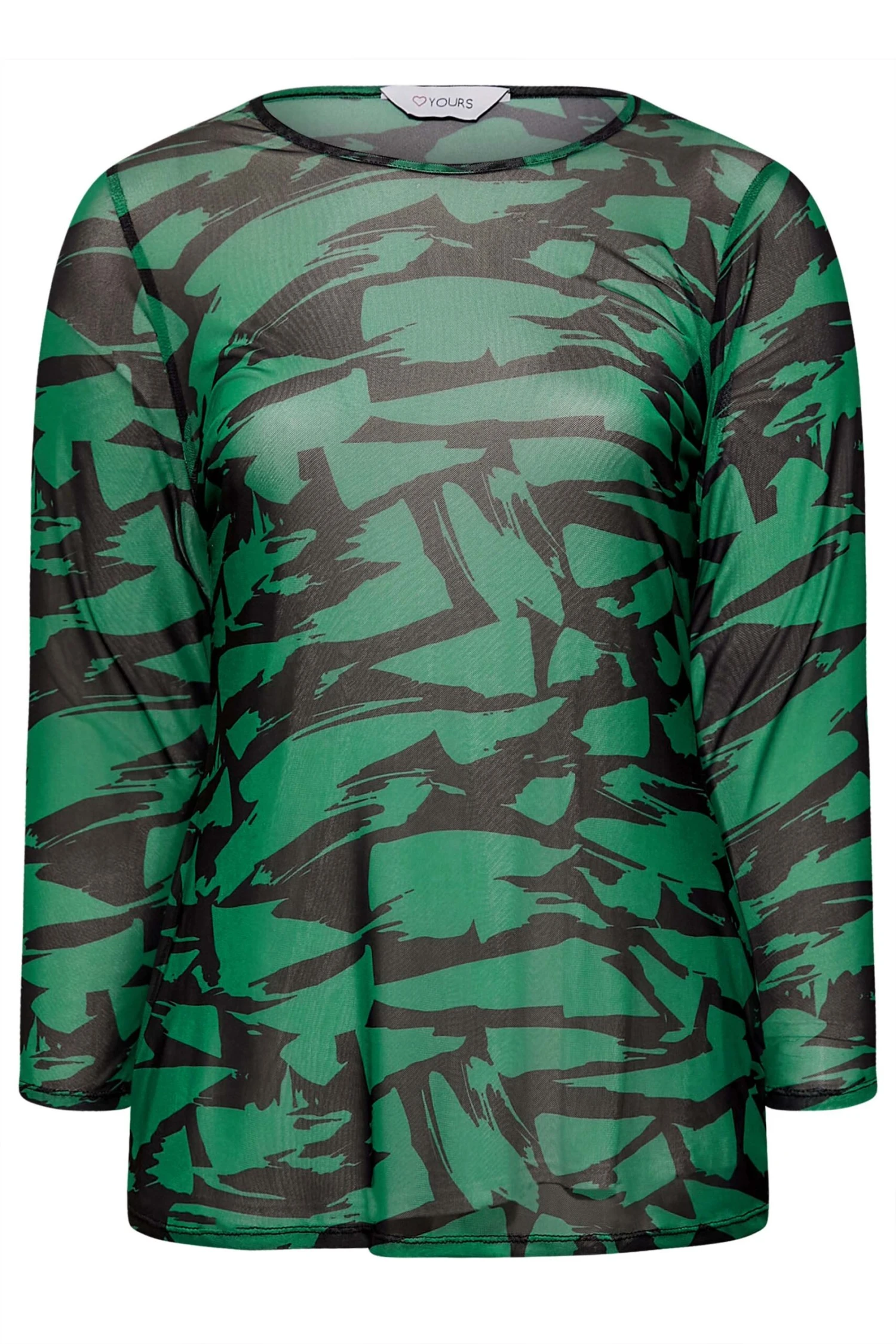 YOURS Curve Green Abstract Print Long Sleeve Mesh Top - Image 5