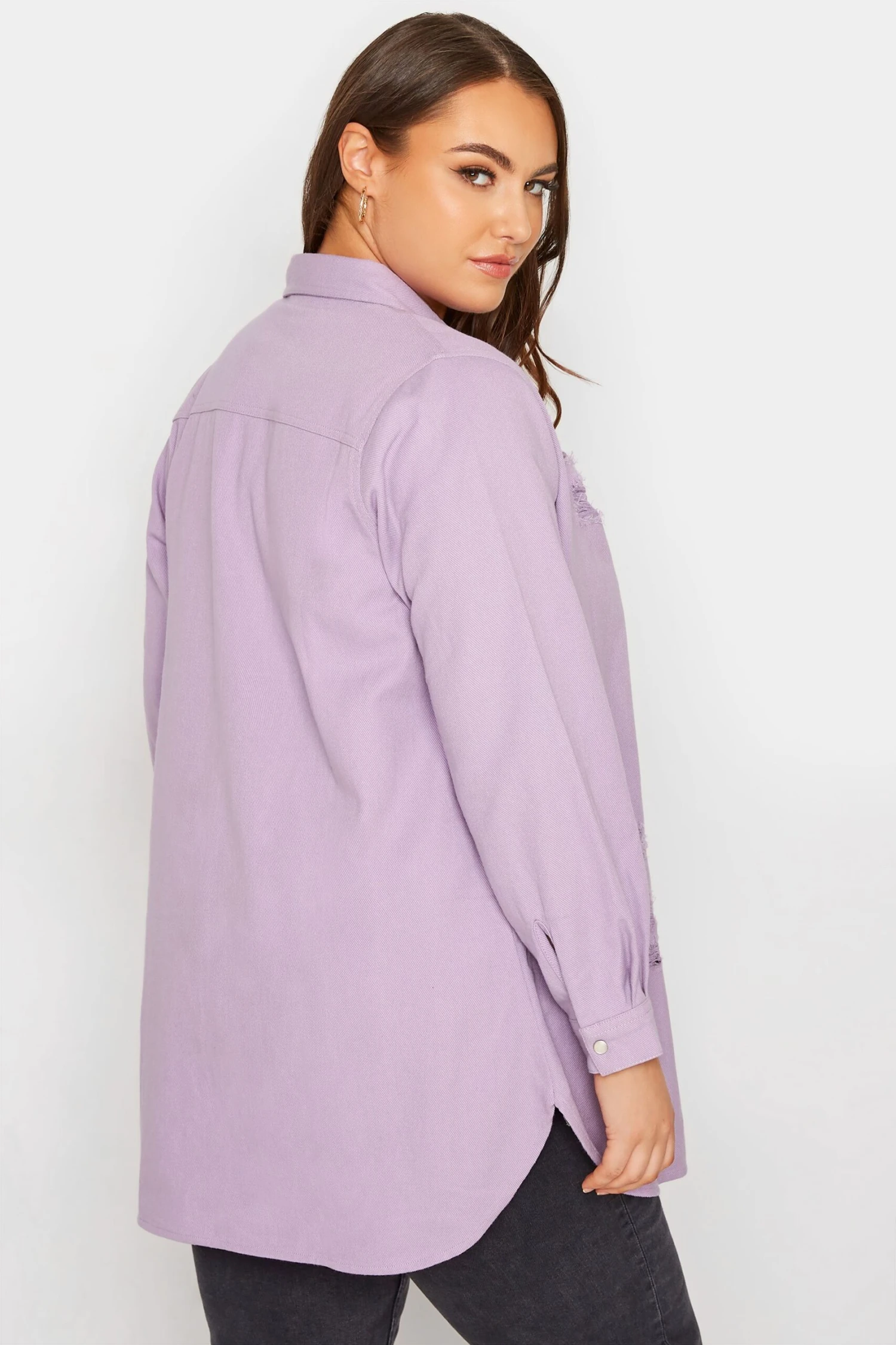 YOURS Curve Lilac Purple Distressed Denim Shirt - Image 2