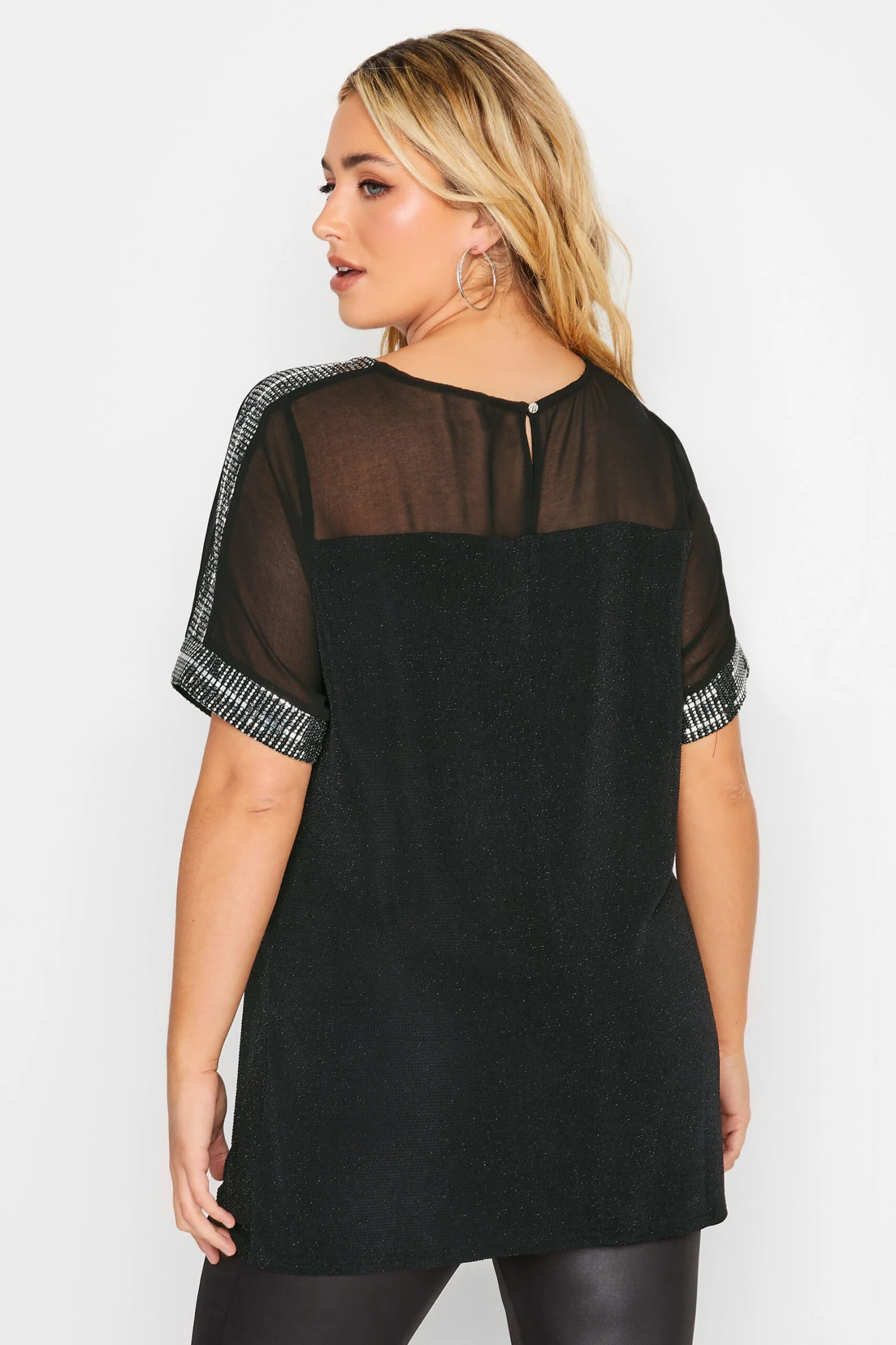 YOURS Curve Black Chiffon Sequin Top - Image 2