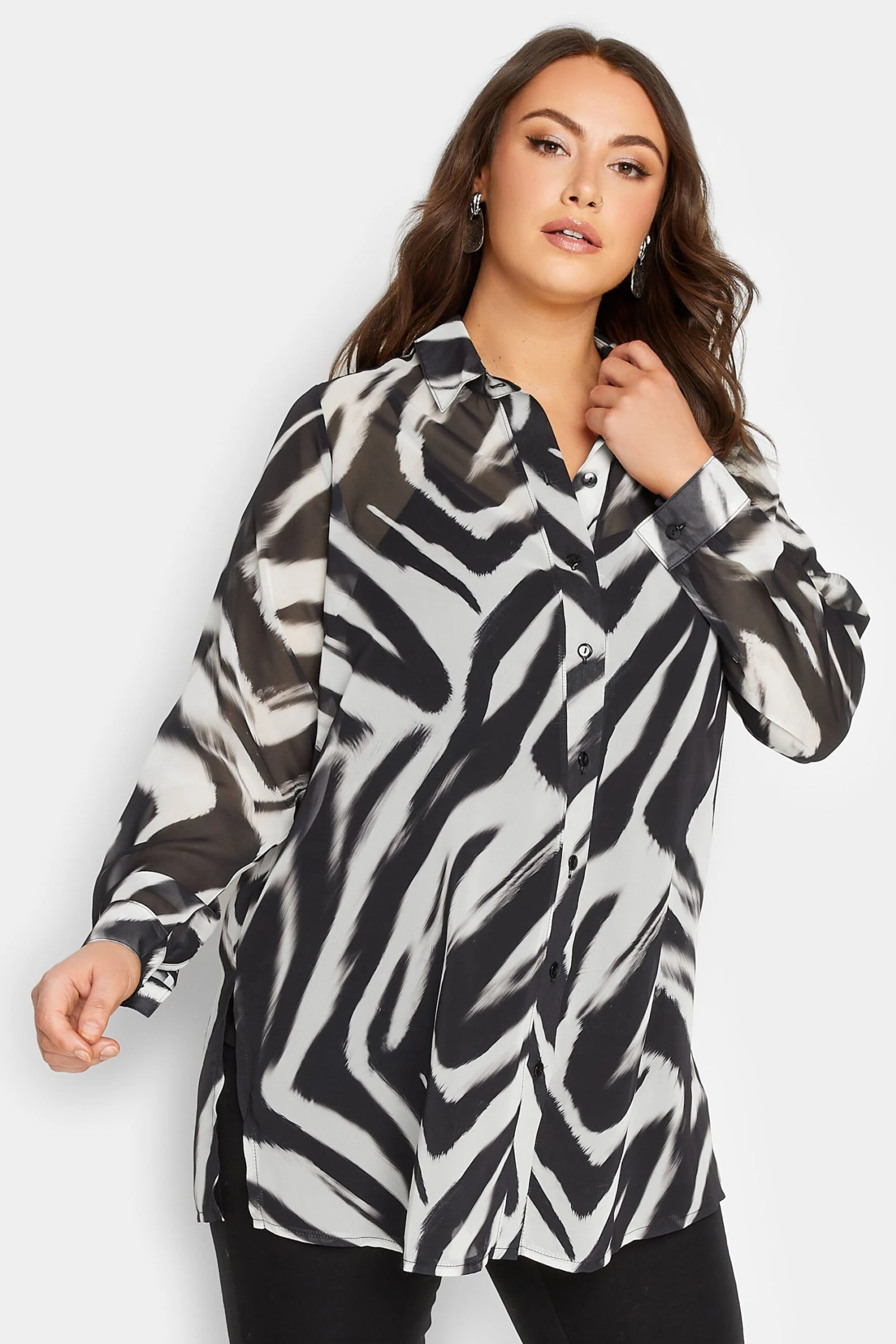 YOURS LONDON Curve Black Zebra Print Boyfriend Shirt - Image 2