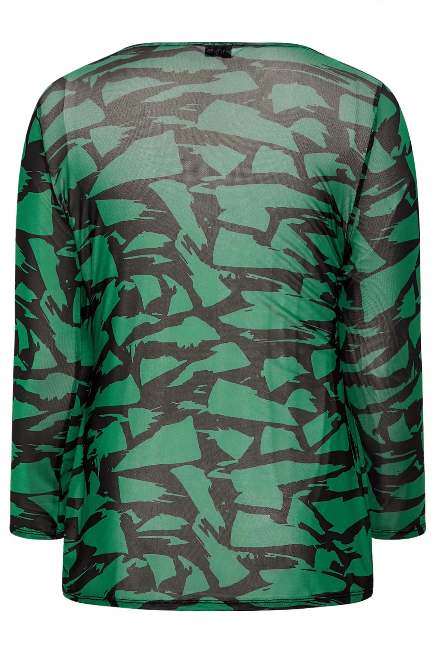 YOURS Curve Green Abstract Print Long Sleeve Mesh Top - Image 6