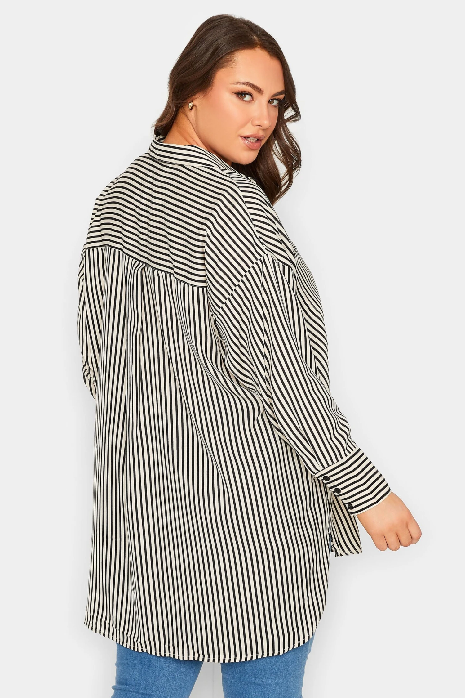 YOURS Curve Black & Cream Stripe Oversized Boyfriend Shirt - Image 2