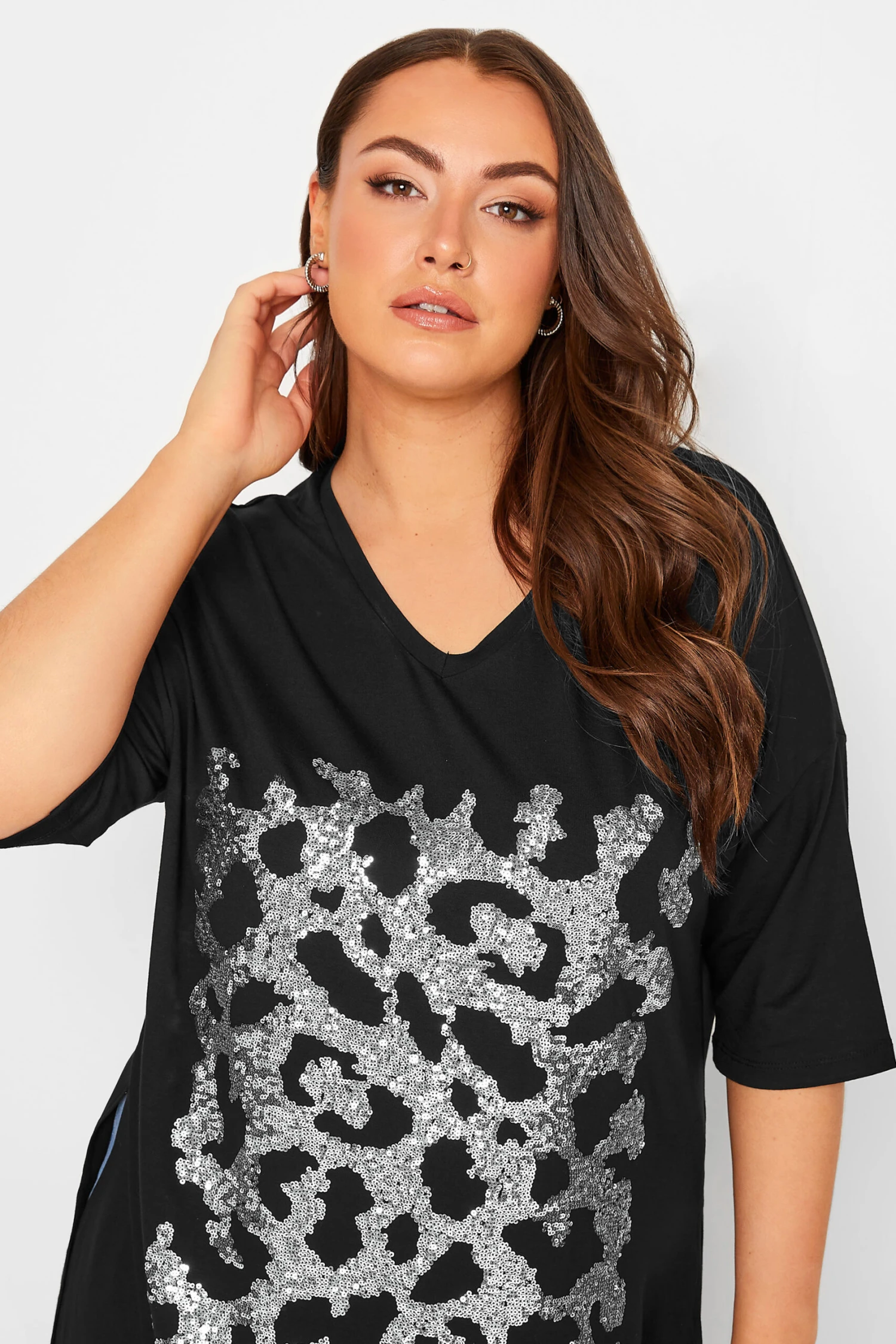 YOURS Curve Black Leopard Print Sequin Top - Image 3