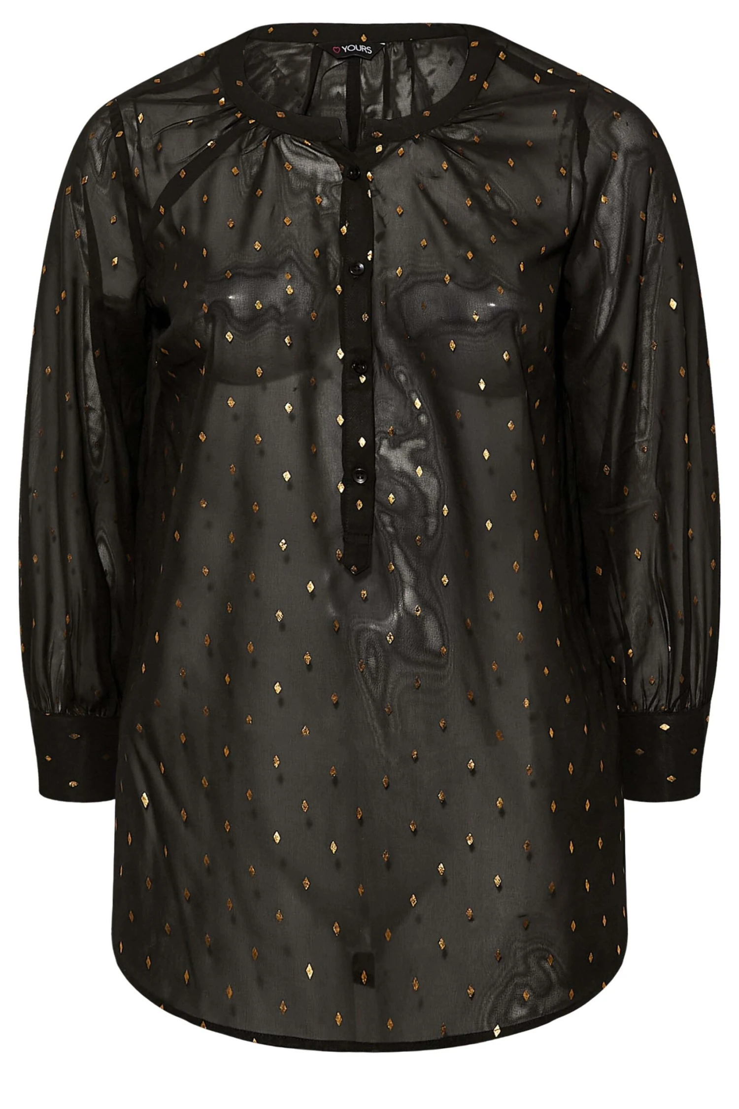 Curve Black & Gold Diamond Print Balloon Sleeve Shirt - Image 5