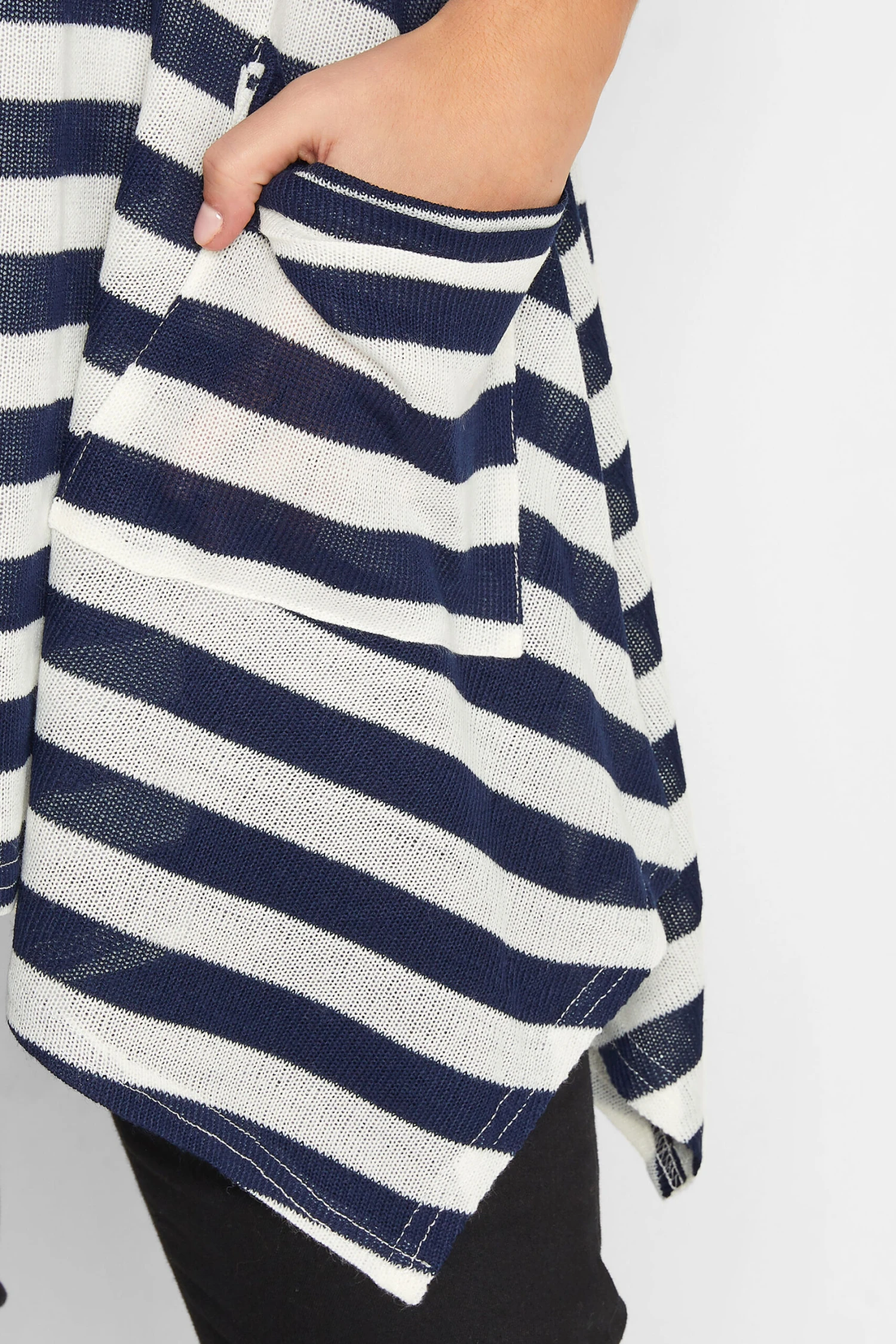 YOURS Curve Navy Blue & White Stripe Knit Hanky Hem Top - Image 3