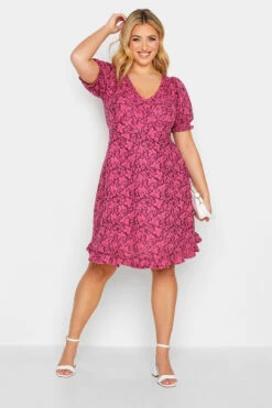 YOURS Curve Dark Pink Floral Midi Dress