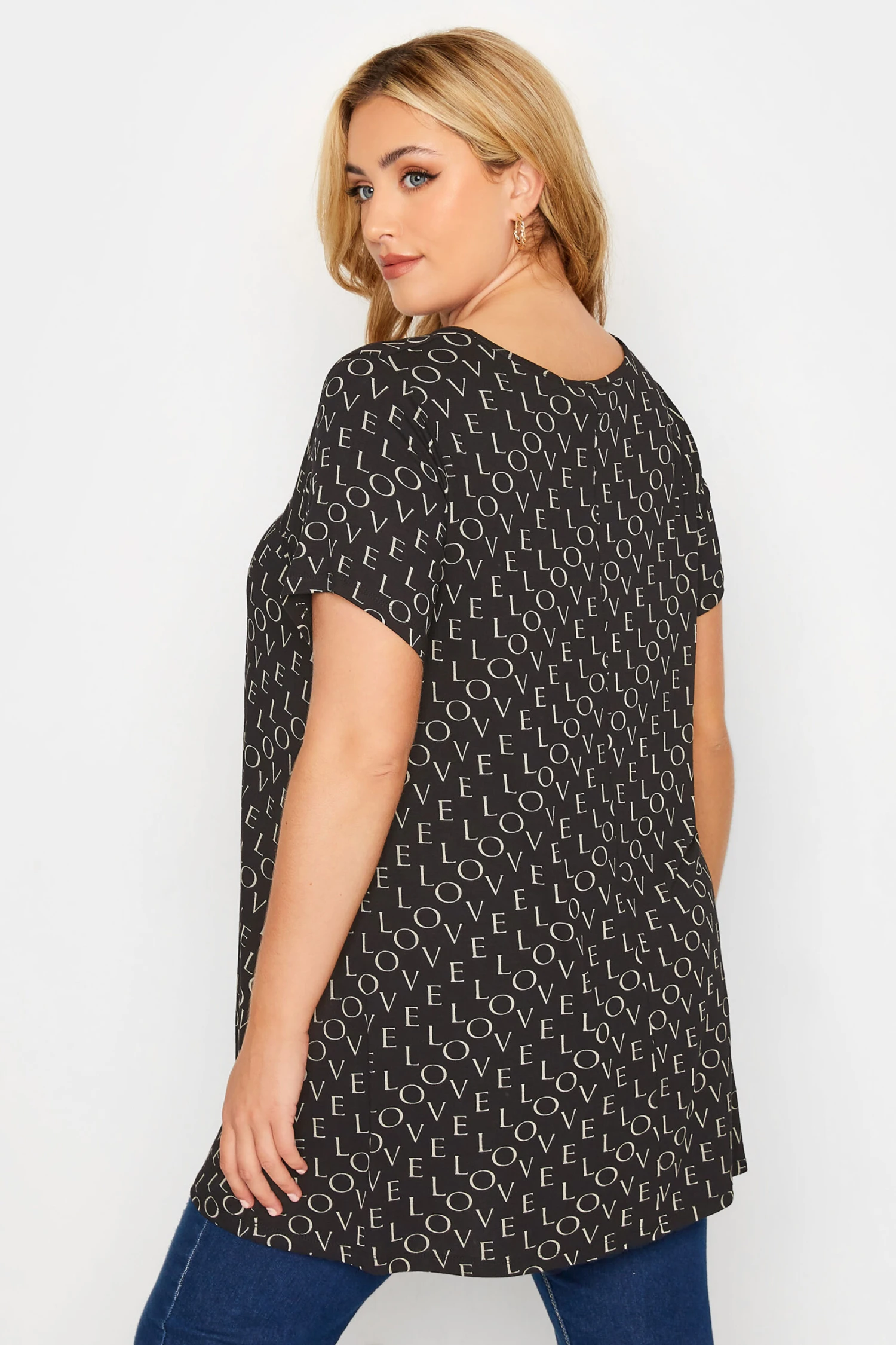 YOURS Curve Black 'Love' Print Cut Out Top - Image 2