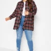YOURS Curve Red & Black Check Brushed Oversized Boyfriend Shirt